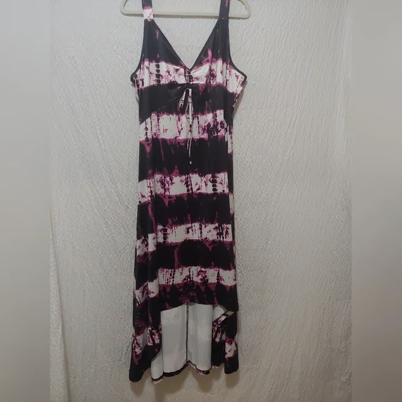 🛍️3/$10🛍️ Black and Pink Tiered Asymmetrical Sundress L - Picture 4 of 6